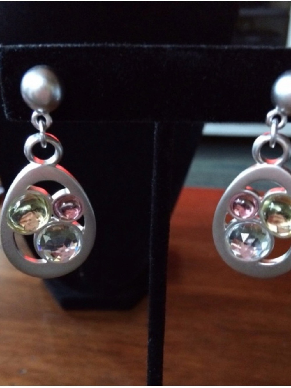 Swarovski Multicolor Crystal Drop Earrings - Silver Tone